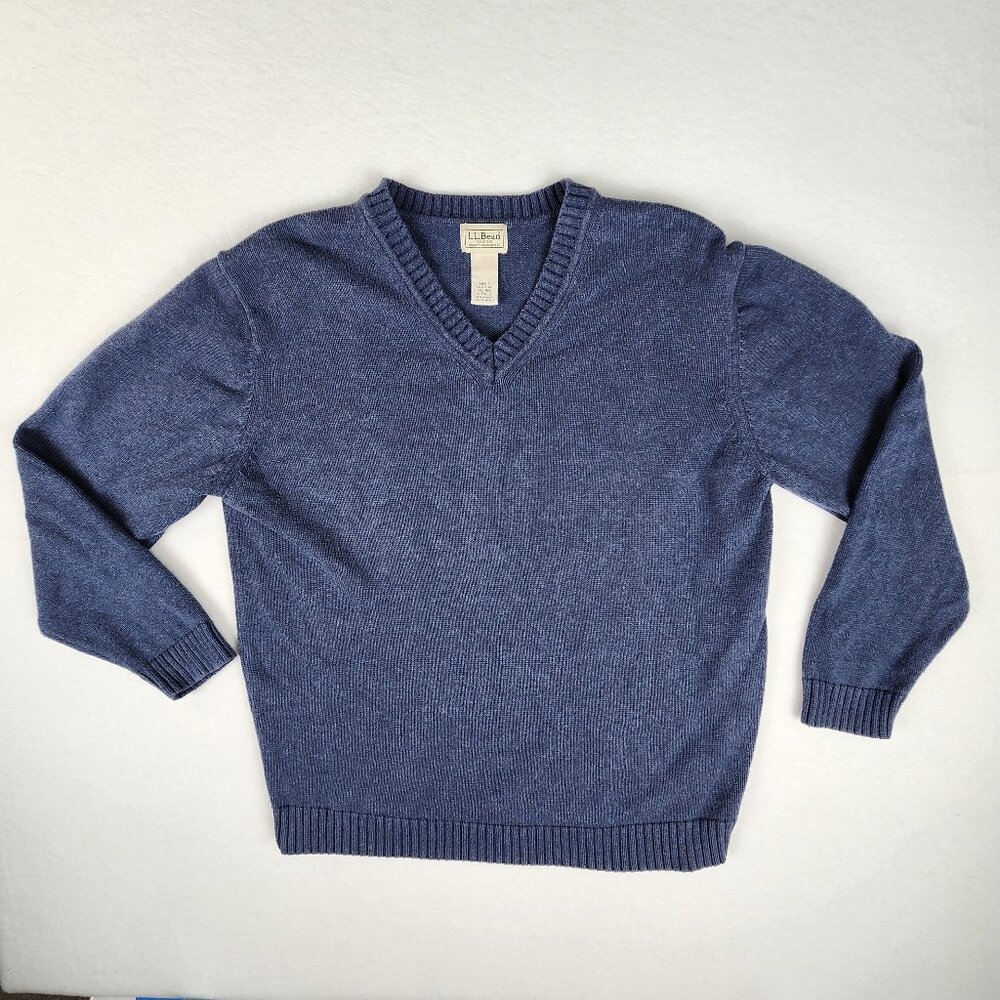 LL Bean Mens V Neck Sweater Size XL Regular Blue